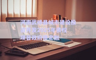 河南武陟縣城市建設投資開發(fā)2025年債權項目政府債定融 河南武陟縣城市建設投資開發(fā)2025年債權項目政府債定融